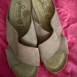 Yokono Taupe Crossover Suede Slide Sandals — Women’s Slip-On Comfort
